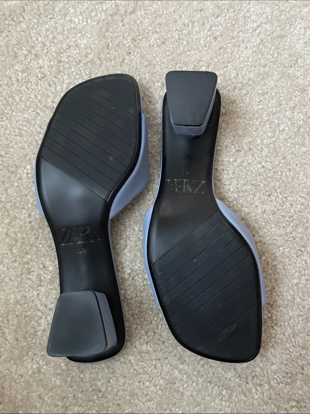 ZARA Lavender Blue Square-Toe Block Heel Slides - Picture 3 of 3
